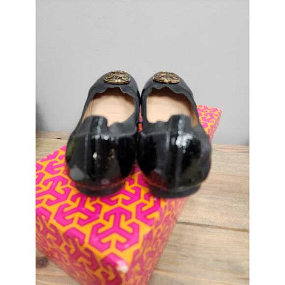 Tory Burch Black Patent Leather Caroline Ballet Flats Size 8.5 - Picture 5 of 15